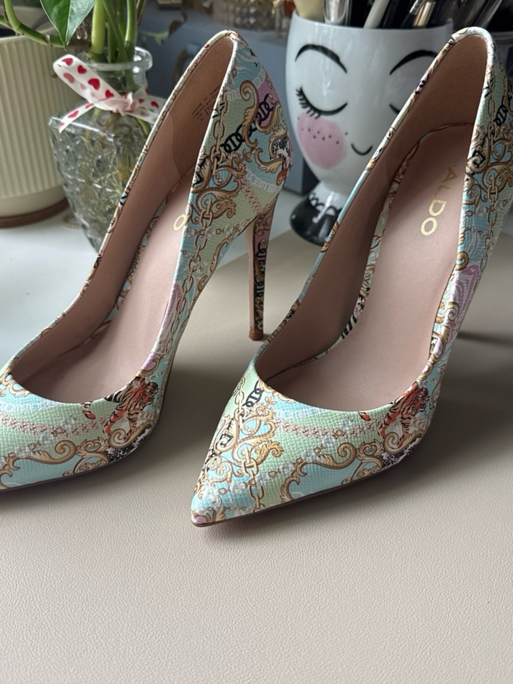 Designer-Inspired Pastel Print Pointed-Toe Stiletto Heels